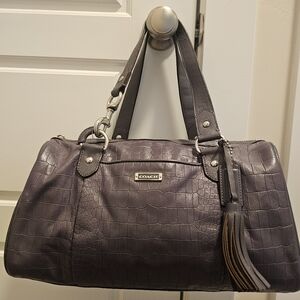 Coach F26123 Avery Embossed Croc Large Zip Leather Satchel Gray Leather